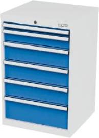 Schubladenschrank B600xT575xH920 mm RAL 7035/5012 6 Schubladen Produktbild