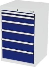 Schubladenschrank B600xT575xH920 mm RAL 7035/5010 6 Schubladen Produktbild