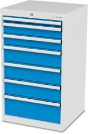 Schubladenschrank B600xT575xH1020 mm RAL 7035/5012 7 Schubladen Produktbild