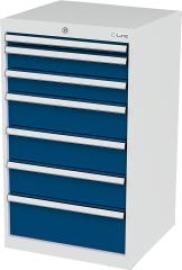 Schubladenschrank B600xT575xH1020 mm RAL 7035/5010 7 Schubladen Produktbild