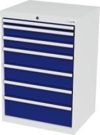 Schubladenschrank B700xT575xH1020 mm RAL7035/5010 7 Schubladen Produktbild