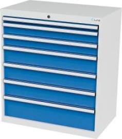 Schubladenschrank B900xT575xH1020 mm RAL7035/5012 7 Schubladen Produktbild