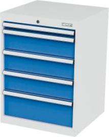 Schubladenschrank B600xT575xH820 mm RAL7035/5012 5 Schubladen Produktbild