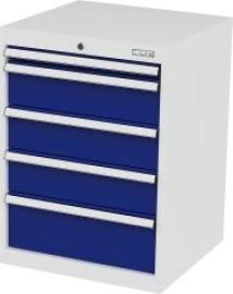 Schubladenschrank B600xT575xH820 mm RAL7035/5010 5 Schubladen Produktbild