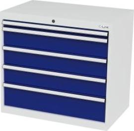 Schubladenschrank B900xT575xH820 mm RAL7035/5010 5 Schubladen Produktbild