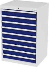 Schubladenschrank B700xT575xH1020 mm RAL7035/5010 9 Schubladen Produktbild