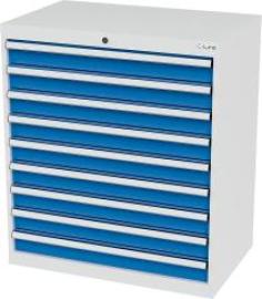 Schubladenschrank B900xT575xH1020 mm RAL7035/5012 9 Schubladen Produktbild