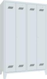Garderobenschrank 4 Abteile, 300mm auf Füßen RAL 7035 B1170xT500xH1850mm Produktbild