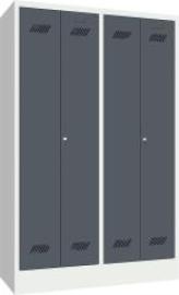 Garderobenschrank 4 Abteile, 300mm auf Sockel RAL 7035/7016 B1170xT500xH1850mm Produktbild