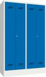 Garderobenschrank 4 Abteile, 300mm auf Sockel RAL 7035/5010 B1170xT500xH1850mm Produktbild