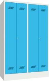 Garderobenschrank 4 Abteile, 300mm auf Sockel RAL 7035/5012 B1170xT500xH1850mm Produktbild