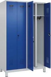 S/W-Gard.-Schrank EVOLO mit 100 mm hohen Füßen RAL 7035/5010, 4 Abteile B1200xT500xH1950mm Produktbild