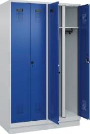 S/W-Gard.-Schrank EVOLO mit 100 mm hohem Sockel RAL 7035/5010, 4 Abteile B1200xT500xH1950mm Produktbild