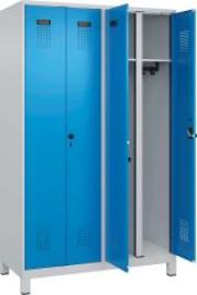 S/W-Gard.-Schrank EVOLO mit 100 mm hohen Füßen RAL 7035/5012, 4 Abteile B1200xT500xH1950mm Produktbild