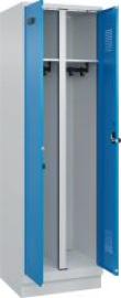 S/W-Gard.-Schrank EVOLO mit 100 mm hohem Sockel RAL 7035/5012, 2 Abteile B600xT500xH1950mm Produktbild