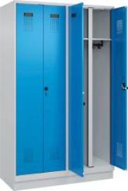 S/W-Gard.-Schrank EVOLO mit 100 mm hohem Sockel RAL 7035/5012, 4 Abteile B1200xT500xH1950mm Produktbild