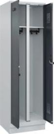 S/W-Gard.-Schrank EVOLO mit 100 mm hohem Sockel RAL 7035/7016, 2 Abteile B600xT500xH1950mm Produktbild