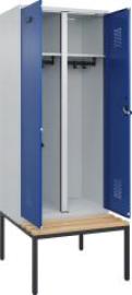 S/W-Gard.-Schrank EVOLO mit untergeb. Sitzbank RAL 7035/5010, 2 Abteile B800xT500xH2120mm Produktbild