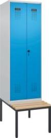 S/W-Gard.-Schrank EVOLO mit untergeb. Sitzbank RAL 7035/5012, 2 Abteile B600xT500xH2120mm Produktbild