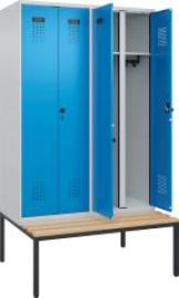 S/W-Gard.-Schrank EVOLO mit untergeb. Sitzbank RAL 7035/5012, 4 Abteile B1200xT500xH2120mm Produktbild
