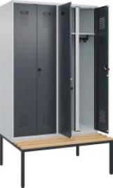 S/W-Gard.-Schrank EVOLO mit untergeb. Sitzbank RAL 7035/7016, 4 Abteile B1200xT500xH2120mm Produktbild