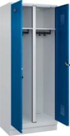 S/W-Gard.-Schrank EVOLO mit 100 mm hohem Sockel RAL 7035/5010, 2 Abteile B800xT500xH1950mm Produktbild