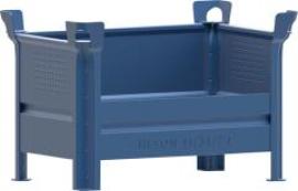 Stapelbehälter RAL5010 B800xT500xH500 mm Nutzlast 1t Auflast 5t 1 Längsseite halb hoch Produktbild