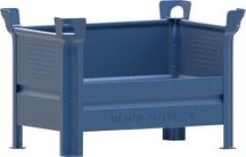 Stapelbehälter RAL5010 B800xT500xH500 mm Nutzlast 2t Auflast 10t 1 Längsseite halb hoch Produktbild