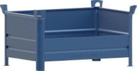 Stapelbehälter RAL5010 B1200xT800xH600 mm Nutzlast 2t Auflast 10t 1 Längsseite halb hoch Produktbild