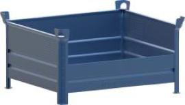 Stapelbehälter RAL5010 B1200xT1000xH600 mm Nutzlast 2t Auflast 10t 1 Längsseite halb hoch Produktbild