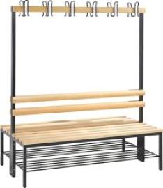 Garderobenbank doppels. B1500xT756xH1710 mm RAL 7021/Hartholz mit Schuhrost, 4 Füße CP Produktbild