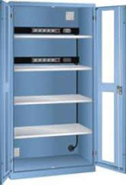 Akku-Ladeschrank B1000xT580xH1950mm RAL 5012,Sichtfenstertür 2x5-fach Leiste,4Böden Produktbild