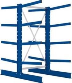 Kragarmregal M Grundfeld B1000xT2x800xH2000 mm doppelseitig RAL 5010 2x4 Arme Traglast 250kg Produktbild