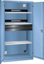 Akku-Ladeschrank B1000xT580xH1950mm RAL 5012,Vollblechtür 2x5-fach Leiste,4Böden Produktbild