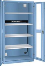 Akku-Ladeschrank B1000xT580xH1950mm RAL 5012,Sichtfenstertür 1x5-fach Leiste,4Böden Produktbild