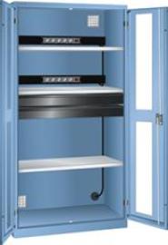 Akku-Ladeschrank B1000xT580xH1950mm RAL 5012,Sichtfenstertür 2x5-fach Leiste,4Böden Produktbild