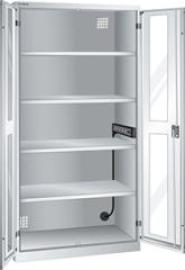 Akku-Ladeschrank B1000xT580xH1950mm RAL 7035,Sichtfenstertür 1x5-fach Leiste,4Böden Produktbild