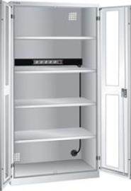 Akku-Ladeschrank B1000xT580xH1950mm RAL 7035,Sichtfenstertür 1x5-fach Leiste,4Böden Produktbild
