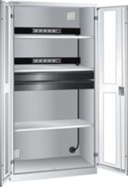 Akku-Ladeschrank B1000xT580xH1950mm RAL 7035,Sichtfenstertür 2x5-fach Leiste,4Böden Produktbild