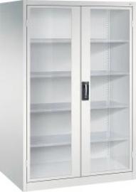 Flügeltürenschrank XXL B12000xT800xH1950 mm RAL 7035, 4 Fachböden Türen mit Sichtfenster Produktbild