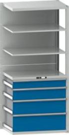 Schubladenregal B1020xT706xH2200 mm Anbaufeld RAL 7035/5012 4 Schubladen, 5 Böden Produktbild