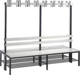 Garderobenbank doppels. B1960xT756xH1710 mm RAL 7021/Kst.-Leisten mit Schuhrost, 6 Füße CP Produktbild