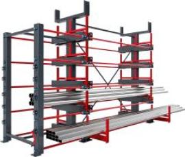 Schwerlast Ausrollregal 2-seitig Armlast 2000kg 5 Ebenen + Dachablage B5140xT1925xH3525mm Produktbild