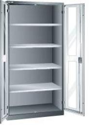 Flügeltürenschrank B1000xT580xH1950mm RAL 7035,Sichtfenstertür 4 Böden Produktbild