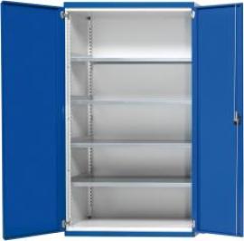 Schwerlastschrank B1085xT500xH1950mm RAL7035/5010 o.Mittelwand4 Böden Produktbild