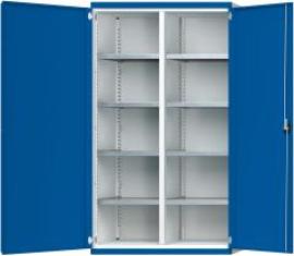 Schwerlastschrank B1085xT400xH1950mm RAL7035/5010 m.Mittelwand8 Böden Produktbild