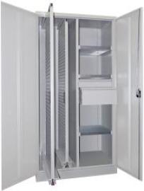 Vertikalauszugsschrank B1000xT600xH1950 mm 2 Wannen, 3 Böden, 2 SL RAL 7035, Mittelwand Produktbild