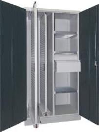 Vertikalauszugsschrank B1000xT600xH1950 mm 2 Wannen, 3 Böden, 2 SL RAL 7035/7016, Mittelwand Produktbild
