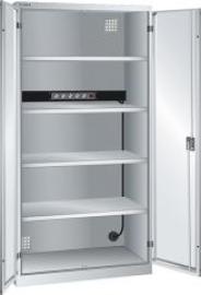 Akku-Ladeschrank B1000xT580xH1950mm RAL 7035,Vollblechtür 1x5-fach Leiste,4Böden Produktbild