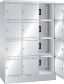 Akku-Fächerladeschrank B1205xT585xH1790mm RAL 7035,3x4 Fächer 2x230V je Fach Produktbild